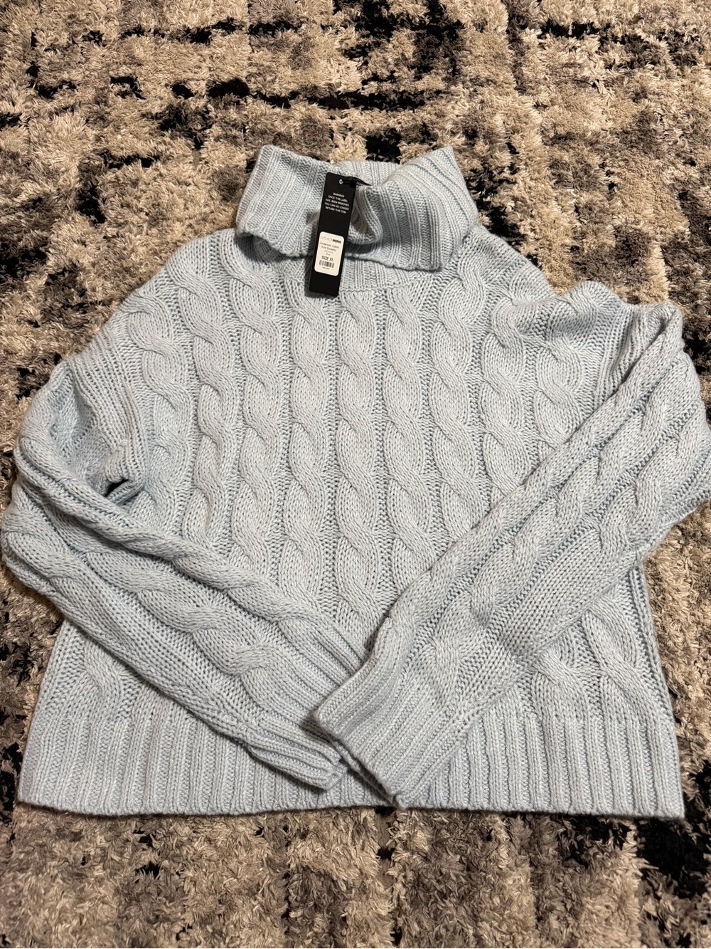 Fashion Nova Light Blue Cable Turtleneck Sweater